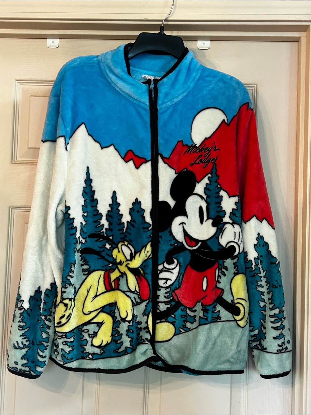 Disney Mickey & Pluto Fleece zip Up Jacket Women’s XL Vivid Colors Front & Back